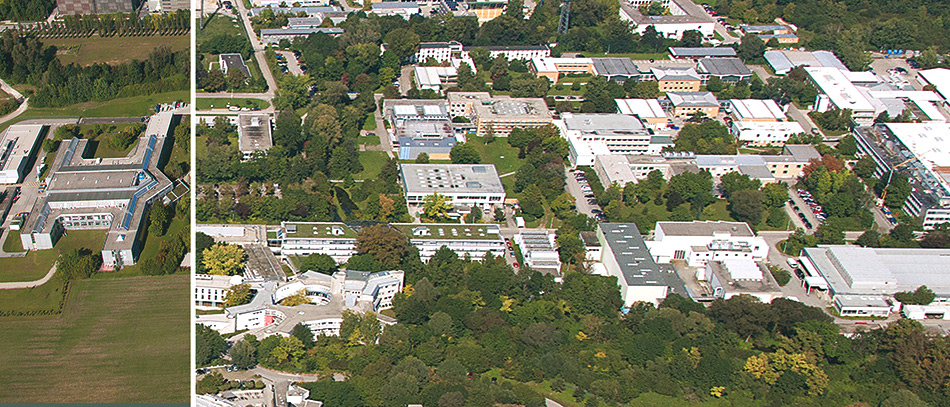 Luftaufnahme der Max-Planck-Institute auf dem Forschungscampus Garching